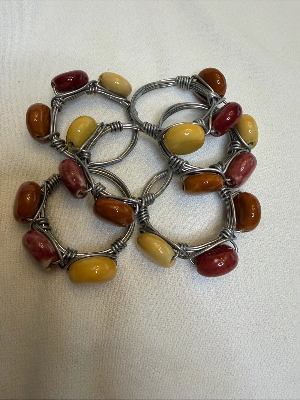 Vintage Earth Tone Wire-Wrapped Ceramic Napkin Rings - Set of 6 - Picture 3 of 5